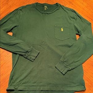 Polo by Ralph Lauren Men's Forest Green Long-Sleeve Pocket Tee with Yellow Pony